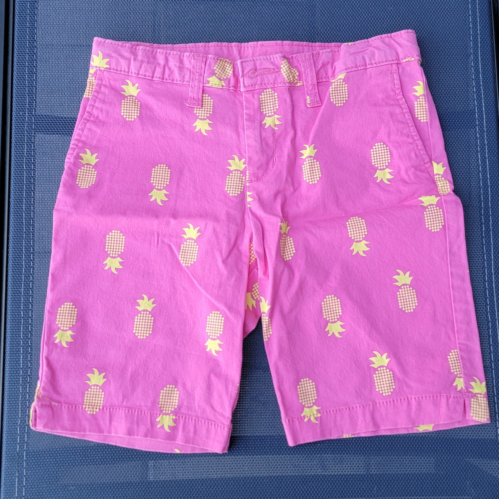 Faded Glory Pink Pineapple Print Kids Shorts Sz12 Adjustable Waist